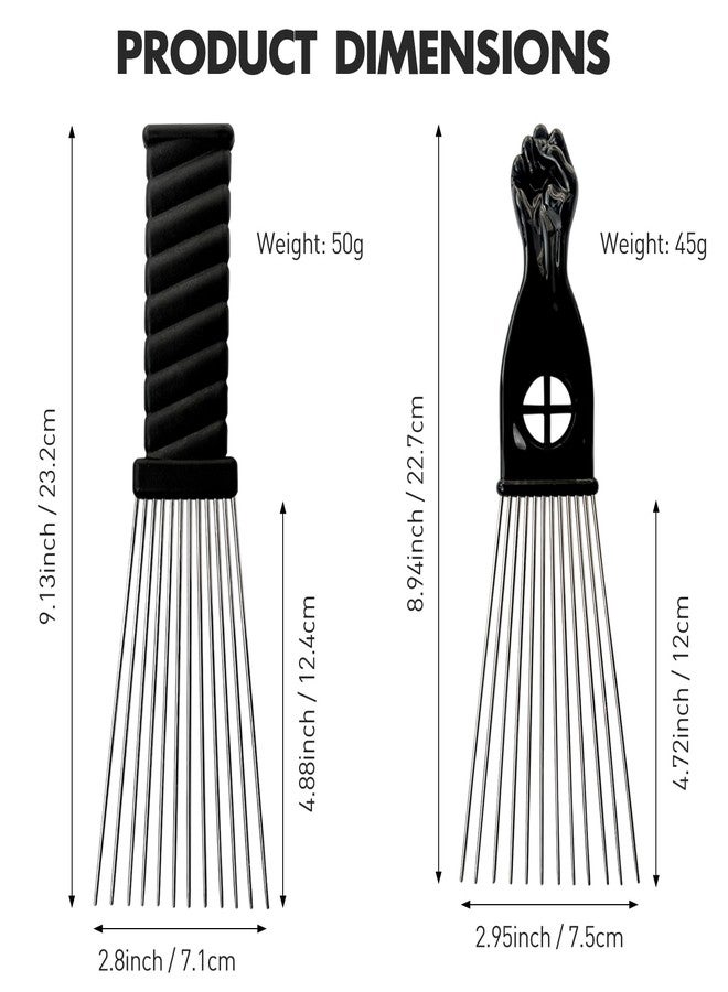 Zoolinn Metal Afro Comb Set – 2PCS African American Hair Pick Comb, Wide Teeth, Classic Black Fist Design – Styling Tool for Curly and Afro Hair - Image 4